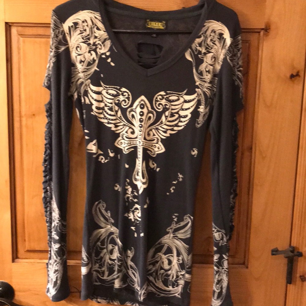 Graphic biker henley